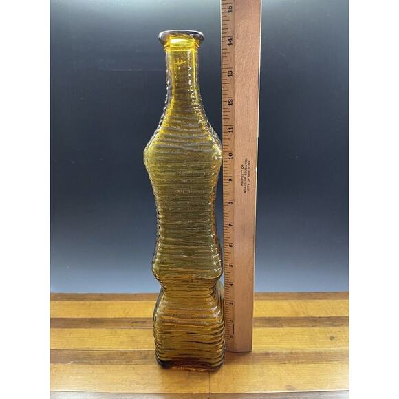 Empoli Bottle Decanter Ribbed Square Design 14" inches NO STOPPER Amber - Picture 7 of 11